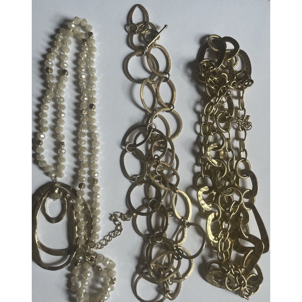 Lot 3 Gold Tone Statement Necklaces  Oval Links Mixed Chain Boho Lia Sophia